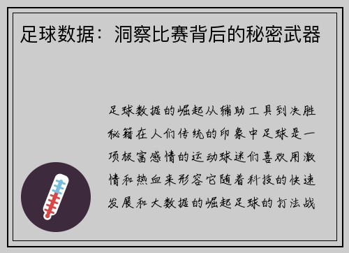 足球数据：洞察比赛背后的秘密武器