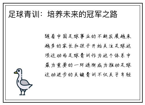 足球青训：培养未来的冠军之路
